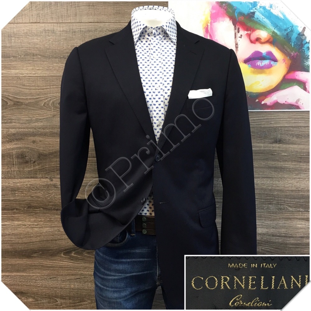 CORNELIANI Mens Navy Blazer Sport Coat Casual Suit Jacket Size 42L Wool Suit